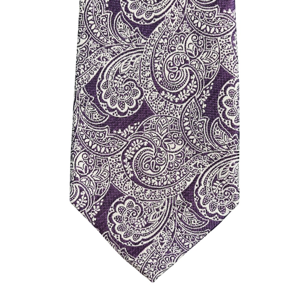 Michael Kors Mens Silk Paisley Necktie Purple White Geometric Formal Tie